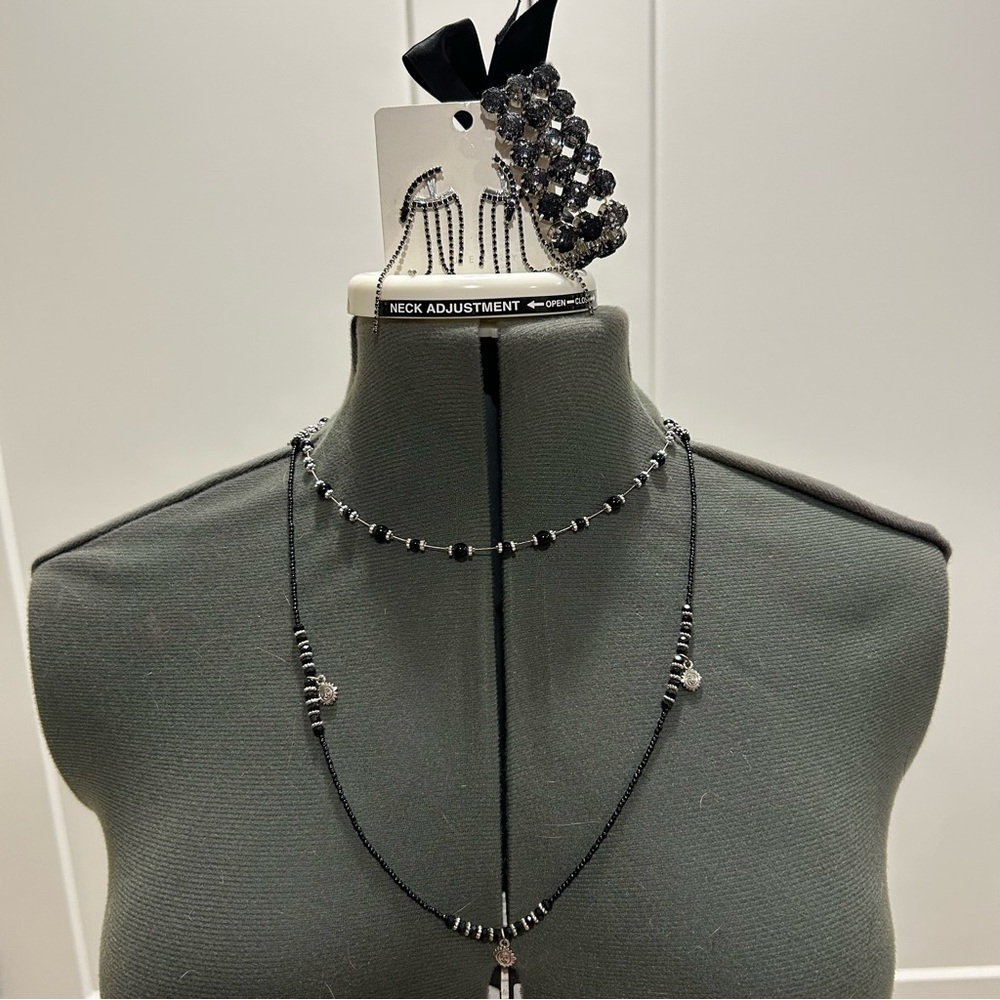Black and silver tone Necklace, earrings Bracelet bundle